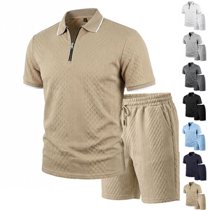 High Quality Regular Fit Men's Short-sleeved Shorts Two-piece Set Summer Suit Comfortable Breathable High-end Leisure Sports - Product Image 1
