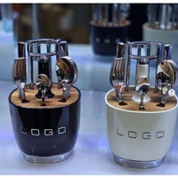 Organizador de utensilios giratorio profesional de 360° con bandeja de drenaje extraíble, organizador de cubiertos retro de los años 50 para cubiertos, para Smeg