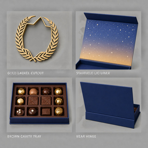 Caja <span class=keywords><strong>de</strong></span> Regalo con Bisagras Azul Cobalto para Chocolates con Recorte Dorado <span class=keywords><strong>de</strong></span> Laurel y Bandeja <span class=keywords><strong>de</strong></span> Doce Cavidades para Regalos Dulces Premium - Product Image 2