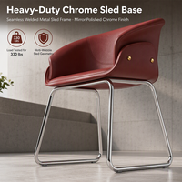 Chaise de salle à manger pour restaurant, café, hôtel, salon, dossier incurvé, chaise latérale rembourrée rouge, base en métal