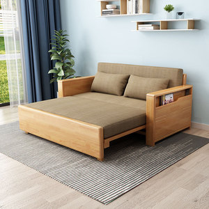 Solid Wood <b>Sofa</b> <b>Bed</b> Dual Purpose Extendable Nordic Style Fabric Small Apartment Multi Functional - Product Image 3