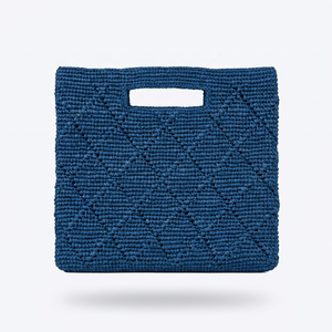 Blue Raffia <b>Woven</b> Bohemian Embroidery Portable <b>Tote</b> Clutch Square Shoulder <b>Bag</b> for Women's Daily Use - Product Image 1