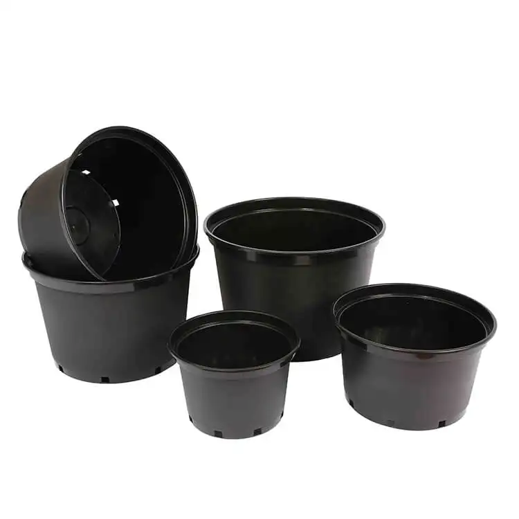 Factory Price 1 2 3 5 6 7 10 15 20 25 Round Black Plastic Gallon Nursery Pots Seeding Flower Pots