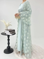 Ensemble deux pièces modeste de haute qualité 2025 – Magnifique Abaya ouverte scintillante – Vêtements et accessoires traditionnels musulmans
