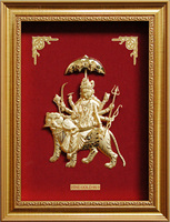 Vente en gros usine : Cadre photo avec peinture en feuille d'or 24 carats, représentant Lakshmi, la déesse à quatre bras, dieu indien, symbole de richesse, prospérité et chance.