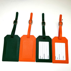 Étiquettes de bagages en cuir PU, couleur unie, accessoires de voyage personnalisés et tendance avec sangle à boucle - Product Image 3