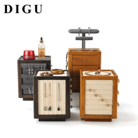 Boîte à bijoux rotative carrée en bois DIGU avec tiroirs multicouches doublés de microfibre pour organiser bagues, boucles d'oreilles, colliers et bracelets