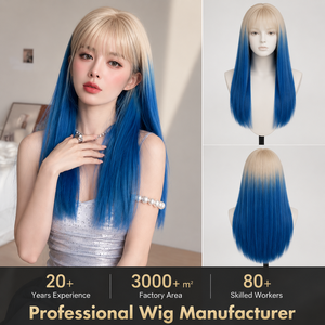 Perruque synthétique longue et droite, blond platine bleu, résistante à la chaleur, avec <span class=keywords><strong>frange</strong></span>, pour femmes, usage quotidien ou cosplay, ajustable, directement de l'usine - Product Image 1