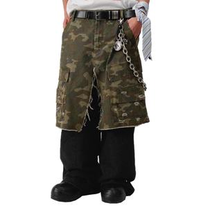 Wholesale Casual High Quality 100% Cotton Washed Black Denim Patchwork Vintage Faded Distressed Camouflage <b>Men's</b> <b>Cargo</b> <b>Pants</b> - Product Image 1