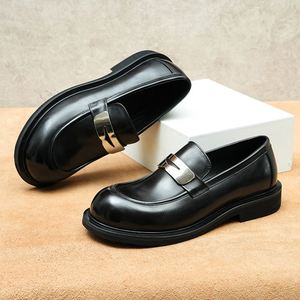 Leather Round-Toe Trendy <b>Shoes</b> for Men Metallic Style Business Casual Wear Genuine Leather Upper <b>Height</b> <b>Increasing</b> Autumn - Product Image 4