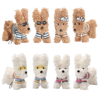 Porte-clés en peluche caniche bouclé marron mignon, rembourré en coton PP, pull rayé, doux et moelleux, couleur personnalisable, unisexe, 12 cm, jouet, cadeau, décoration
