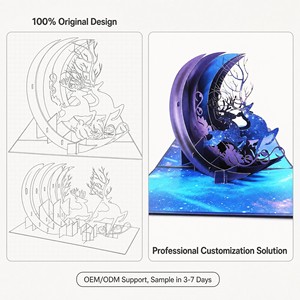 Carte de vœux cerf galaxie bleu violet, carte artistique en papier pliable 3D, décoration cadeau saisonnière - Product Image 5