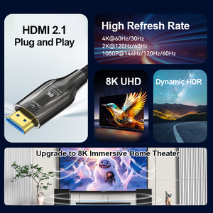 Penjualan terlaris kualitas teknik A386 HDMI 2.1 AOC kabel serat optik logam campuran seng 8K/60Hz kabel HDMI laki-laki ke laki-laki untuk komputer HDTV - Product Image 3