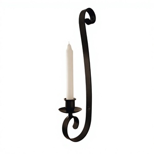 Vintage Iron <b>Metal</b> Wall Mounted <b>Candle</b> <b>Holder</b> <b>Black</b> Finished Perfect For Home Event Bedroom Holiday Lighting Decoration - Product Image 1