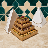 Boîte à amuse-gueules pyramidaux Halal pour traiteur, pâtisseries, desserts, friandises, collations, bouchées légères, plateaux de dégustation, multi-niveaux, écologiques