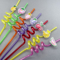 Accessoires de Bar de décoration de fête Nouveau Cocktail Unique Paille en spirale réutilisable Glitter Food Fruit Topper Paille à boire en plastique