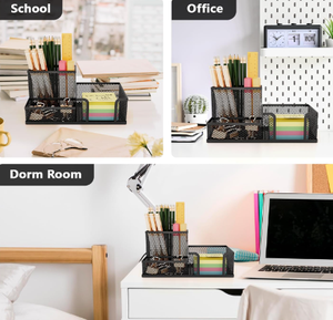 Organizador de Escritorio para Bolígrafos, Suministros de Oficina con 3 Compartimentos, Accesorios de Escritorio y Organizadores de Espacio de Trabajo para el Hogar y la Escuela, Color Negro - Product Image 4
