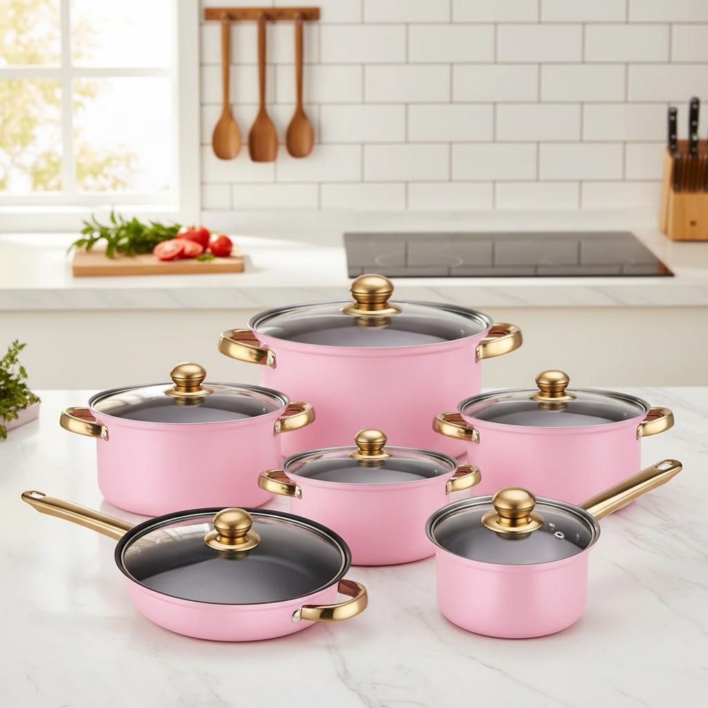 Modern Chinese Stainless Steel 12-Piece Induction Cookware Set Sustainable Home Cooking Pots Hard Anodized Granite Single Pan