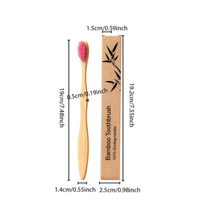 1 pièce en gros Brosse à dents en bambou biodégradable à poils souples couleur bois foncé avec étui de rangement et pochette - Product Image 2