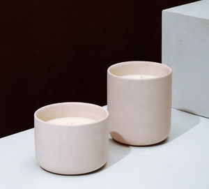 Cylinder Shape Ceramic <b>Candle</b> <b>Holder</b> and Jar Eco-Friendly Home Decor in White Pink Gray with Silk Screen Printed Lid - Product Image 1