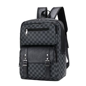 Water Resistant Plaid PU Leather Men's <b>Backpack</b> Geometric Pattern Work Laptop Bag Mochila Business Travel <b>Backpack</b> - Product Image 1