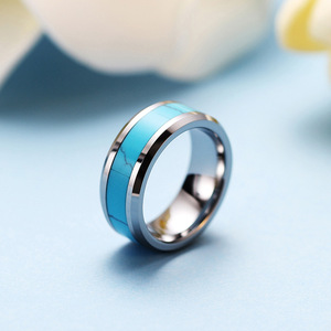 Stainless Steel <b>Turquoise</b> <b>Ring</b> 8mm Geometric Channel Setting Gift Jewelry - Product Image 1