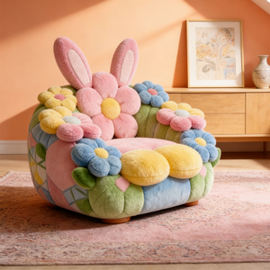 Canapé italien de luxe adorable en forme de lapin, siège rembourré avec motif floral, mousse haute densité, fauteuil individuel - Product Image 2