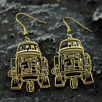 Boucles d'oreilles tendance en métal de type robot R2-D2 de la guerre des étoiles, boucles d'oreilles ajourées de l'Alliance Rebelle, cadeaux pour les fans
