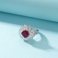 Bague de Luxe Anniversaire en Argent Plaqué avec Rubis de Laboratoire Taille Princesse et Pierre d'Agate, Sertie Pavé de Pierres Précieuses pour Femme - Wangfu Jewelry