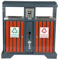Poubelle extérieure en acier et bois combinés avec cendrier, lattes en bois, bac à déchets, bac de collecte des déchets dangereux