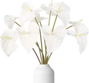 Planta de Anturio Blanca Grande de Alta Calidad, Flor Artificial de Látex con Tacto Real para Graduación, Día de la Madre, Decoración de Mesa de Boda - Product Image 1