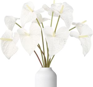 20 Fiori Artificiali Di Anthurium Vera Tocca - Finti In PU, Lunghi 32 Cm, Bouquet Bianco Per Decorazioni Casa E Matrimoni