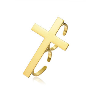 Anillo Doble de Dos Dedos para Mujer, Estilo Hiphop, Resistente al Agua, Sin Deslustre, Chapado en Oro de 14k y 18k PVD, Acero Inoxidable 316L - Product Image 5