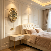 Horloge murale vintage européenne avec pendule, décor éléphant en laiton, cadre beige, horloge silencieuse décorative pour villa et hôtel