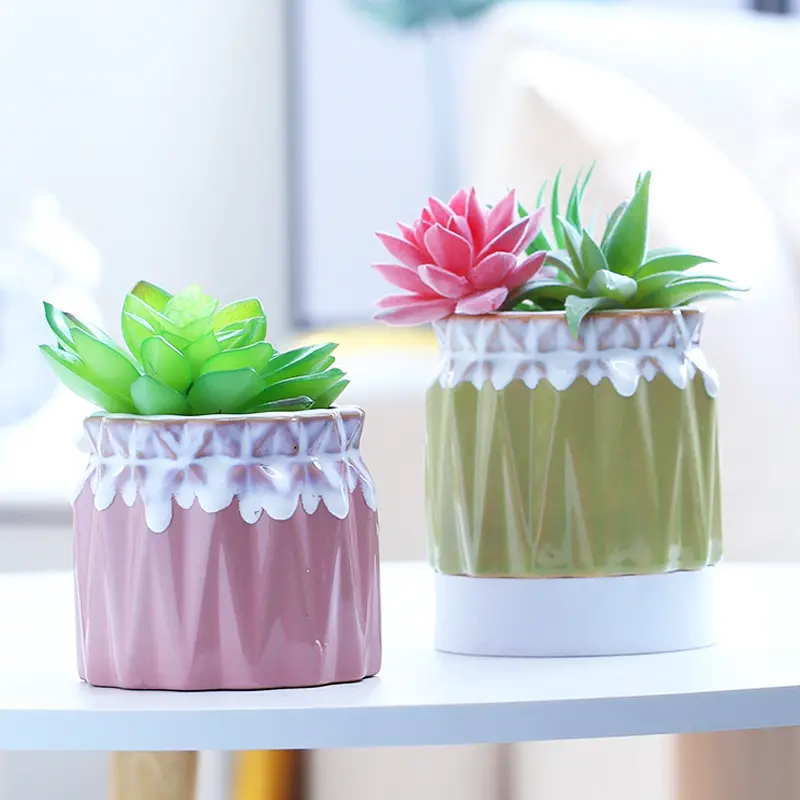 Creatieve Keramische Vlezige Bloempot Koreaanse Stroom Glazuur Interieur Tafelblad Groene Plant Kleine Pot Kleur Verse Bloempot Groothandel