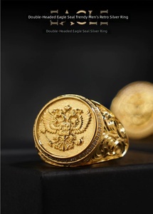 925 Silber 18K Vergoldeter Herren-Siegelring im Retro-Stil mit Doppeladler-Motiv - Product Image 5