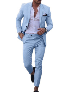 Costume 2 pièces jacquard en mélange de <span class=keywords><strong>lin</strong></span> pour <span class=keywords><strong>homme</strong></span>, coupe ajustée, simple boutonnage, <span class=keywords><strong>décontracté</strong></span>, pour <span class=keywords><strong>mariage</strong></span> ou affaires, ensemble blazer et pantalon - Product Image 5