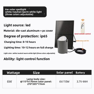 Faretto Circolare <span class=keywords><strong>a</strong></span> Barile in Alluminio ad <span class=keywords><strong>Energia</strong></span> <span class=keywords><strong>Solare</strong></span>, Impermeabile IP65, LED Bianco Caldo 3500K, Angolo di Illuminazione 30°, Luce <span class=keywords><strong>da</strong></span> <span class=keywords><strong>Giardino</strong></span> con Telecomando - Product Image 6