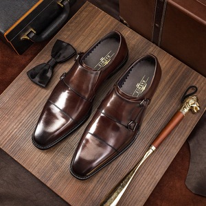Zapatos formales de cuero de lujo para hombre, al por mayor, para uso casual, con doble hebilla, de alta calidad. - Product Image 1