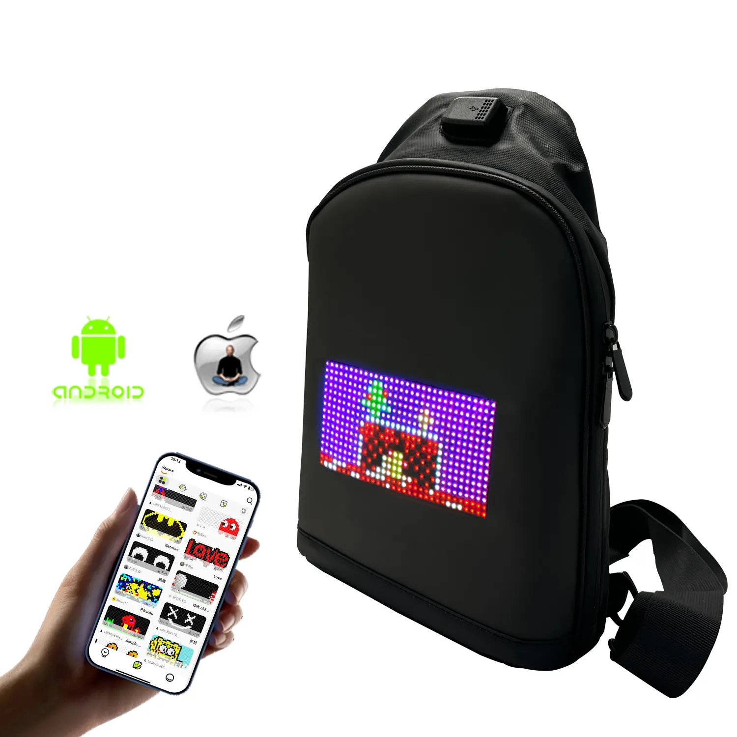 2022 Newest Smart Pix Man Woman Portable LED Chest Sling Bag Portable Unisex Dynamic Single Strap Shoulder Bag With Led Display