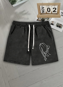 Camisetas con estampado de contorno de cesta desgastada de gran tamaño para hombres de EE. UU. 100% algodón lavado con ácido negro secado rápido transpirable ajuste suelto - Product Image 2