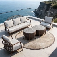 Ensemble de meubles de jardin de luxe en aluminium, canapé d'extérieur modulable avec coussins lavables et table basse en pierre frittée