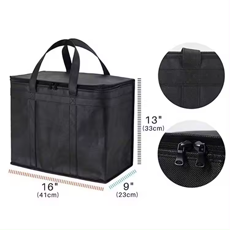 Eco-friendly Reusable non woven lunch bag, Customized logo printed folding grocery tote food delivery insulated cooler bag