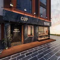 Ensemble de mobilier de comptoir de café en acier inoxydable pour l'aménagement intérieur d'un café dans un centre commercial