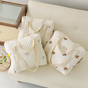 Bolsa de Tela de Algodón con Diseño Acolchado y Lindo Bordado de Oso de Dibujos Animados para Niños Organizador de Pañales para Mamá y Bebé para Cochecito - Product Image 3