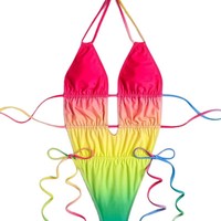 Maillot de bain monokini pour festival, fête rave et Jouvert, à dégradé néon, avec découpes et liens ajustables sur les côtés, vêtement de plage, logo personnalisé OEM, vente en gros