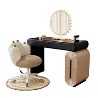 Table de maquillage moderne minimaliste en bois massif avec tiroirs intégrés, miroir de maquillage, combinaison de deux couleurs, style artistique, commode