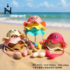Sombrero de Paja con Cara Sonriente de Dibujos Animados para Niños, Talla Única, Ropa de Playa - Product Image 3
