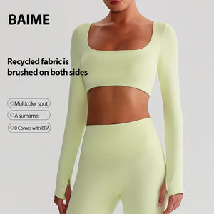 2025 nuevo cuello cuadrado de manga larga Yoga Top <span class=keywords><strong>ropa</strong></span> Slim Fit Active Wear Fitness Shirt - Product Image 2