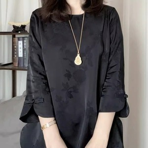 Chinese Style Three-Quarter Sleeve Jacquard Top Red Women Spring Summer Loose Fit Elegant Party Wear Traditional Clothing - Product Image 4